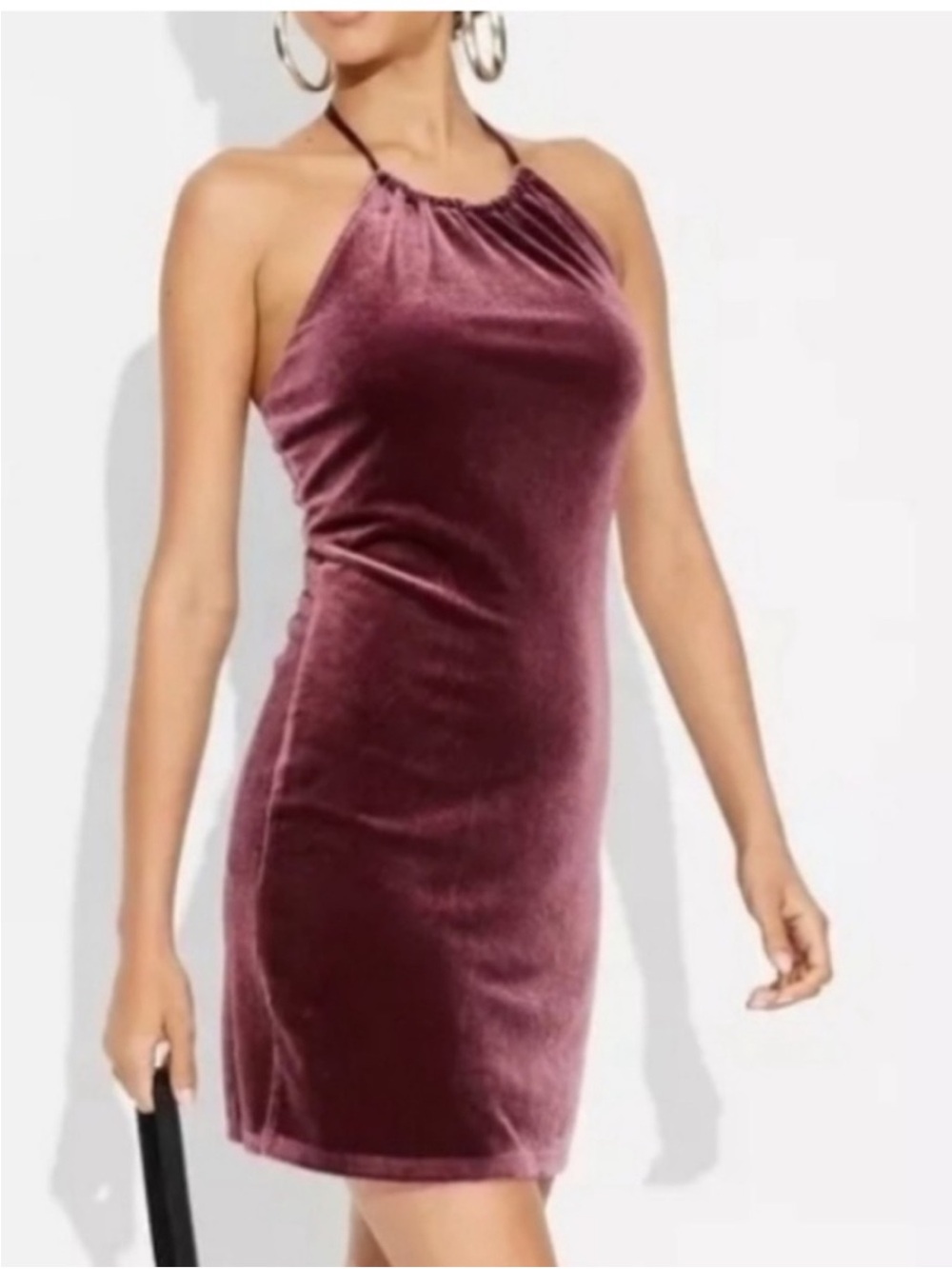 wild fable Velvet Halter Mini Dress in Plum